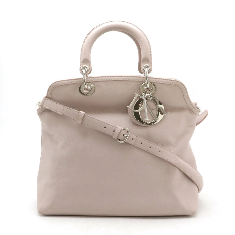 Christian Dior Granville Cannage 2way Shoulder Bag Leather Pale Pink